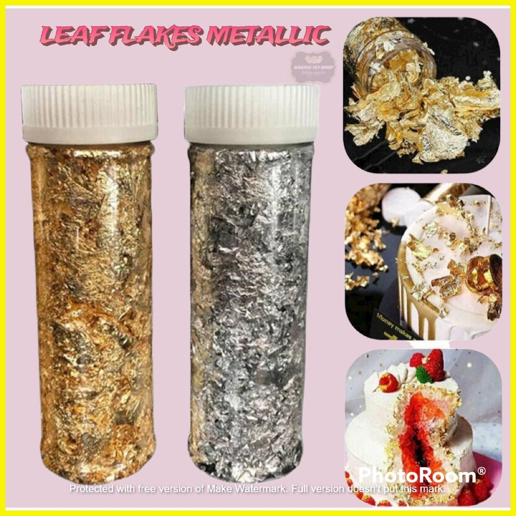 ⊙ ♈ GOLD & SILVER LEAF FLAKES METALLIC FOIL FOR DECORATIVE CAKES ARTS