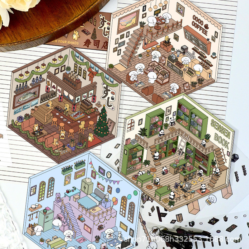 4set/Pack Cartoon Miniature Scene 3D Landscaping Stickers Visual ...
