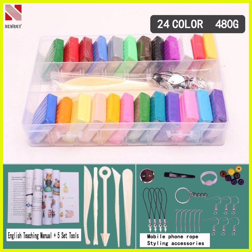 Polymer Clay Kit 24 Colors Set (480g) w/ Tools【With Tools Accessoris