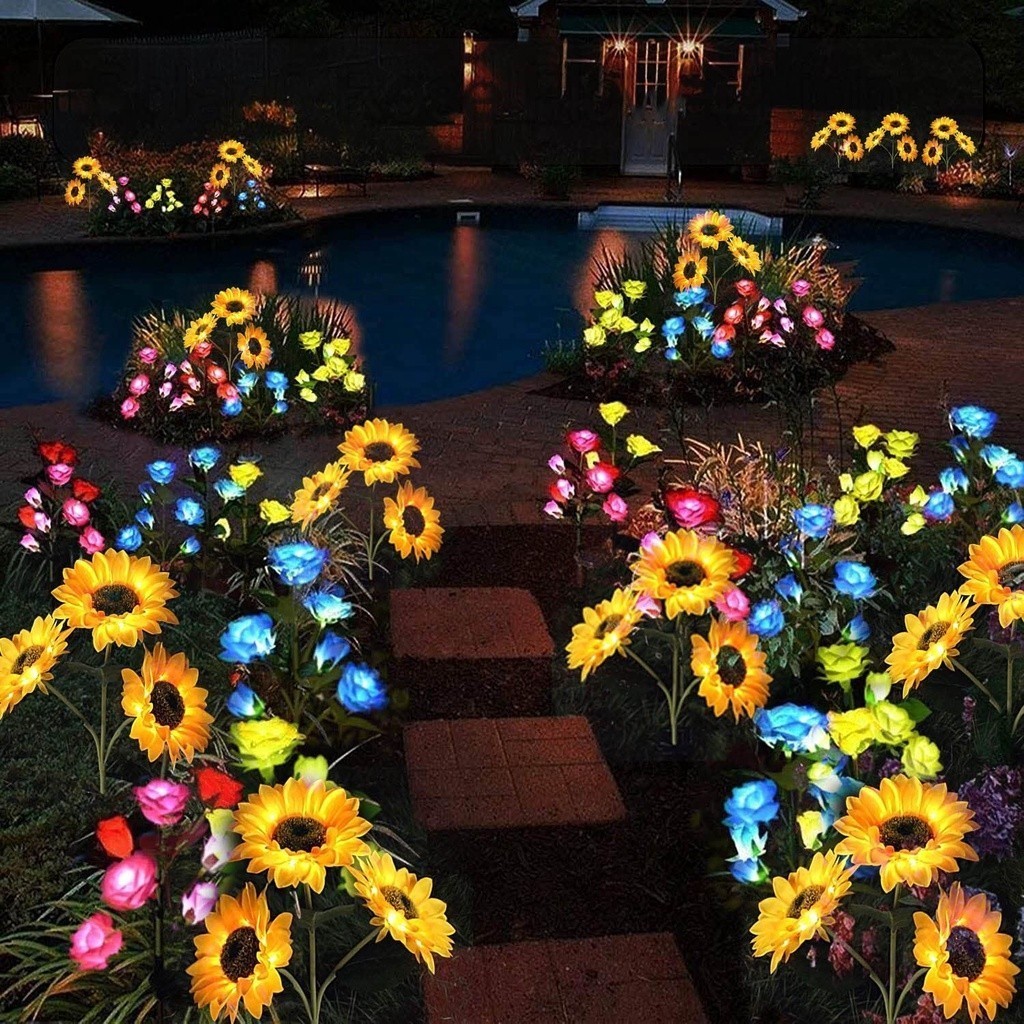 2026 New 3-Head Solar Sunflower Garden Stake Lights – 29.5" Tall, IP68 Waterproof, Auto Dusk-to-Dawn, No Wiring, 2-Pack