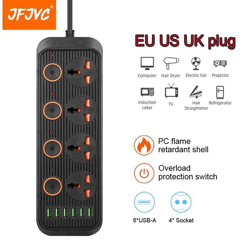 Power Strip Gamit Ang Extension Cable Electrical AC Outlet Sockets USB