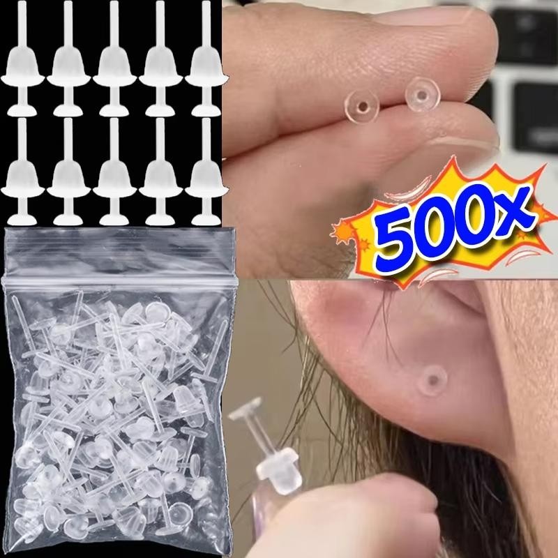 25/50 PairAnti Allergy Transparent Ear Studs Hypoallergenic Silicone ...