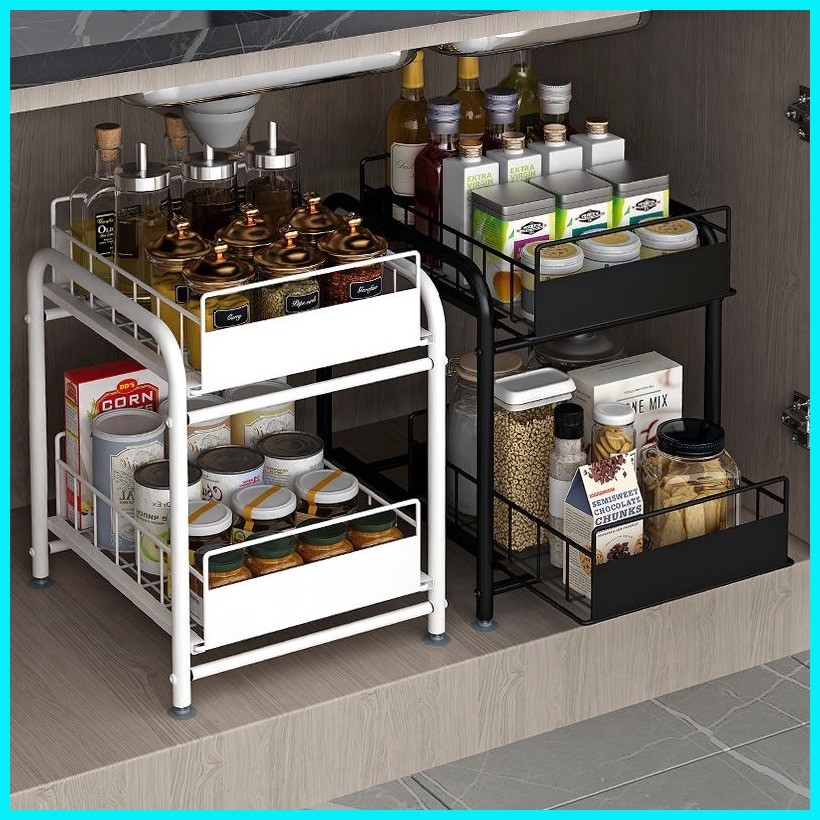 2-Tier Kitchen Drawer Space-saver Under Sink Rack Pull-out Kitchen ...