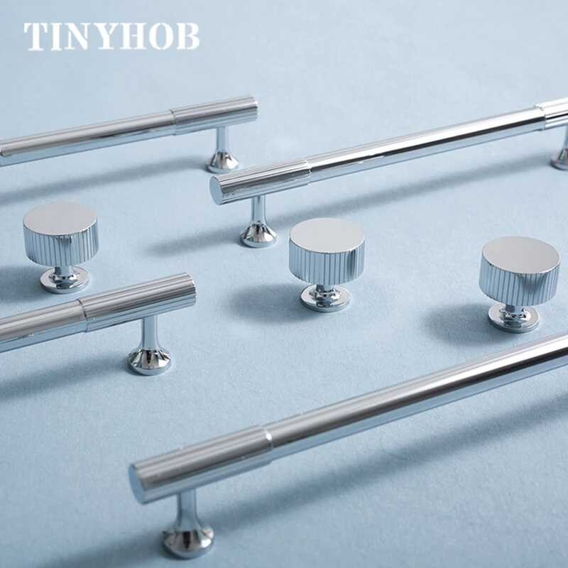 Modern Style/ Bright Chrome Vertical Lines Solid Brass Drawer Knobs T ...