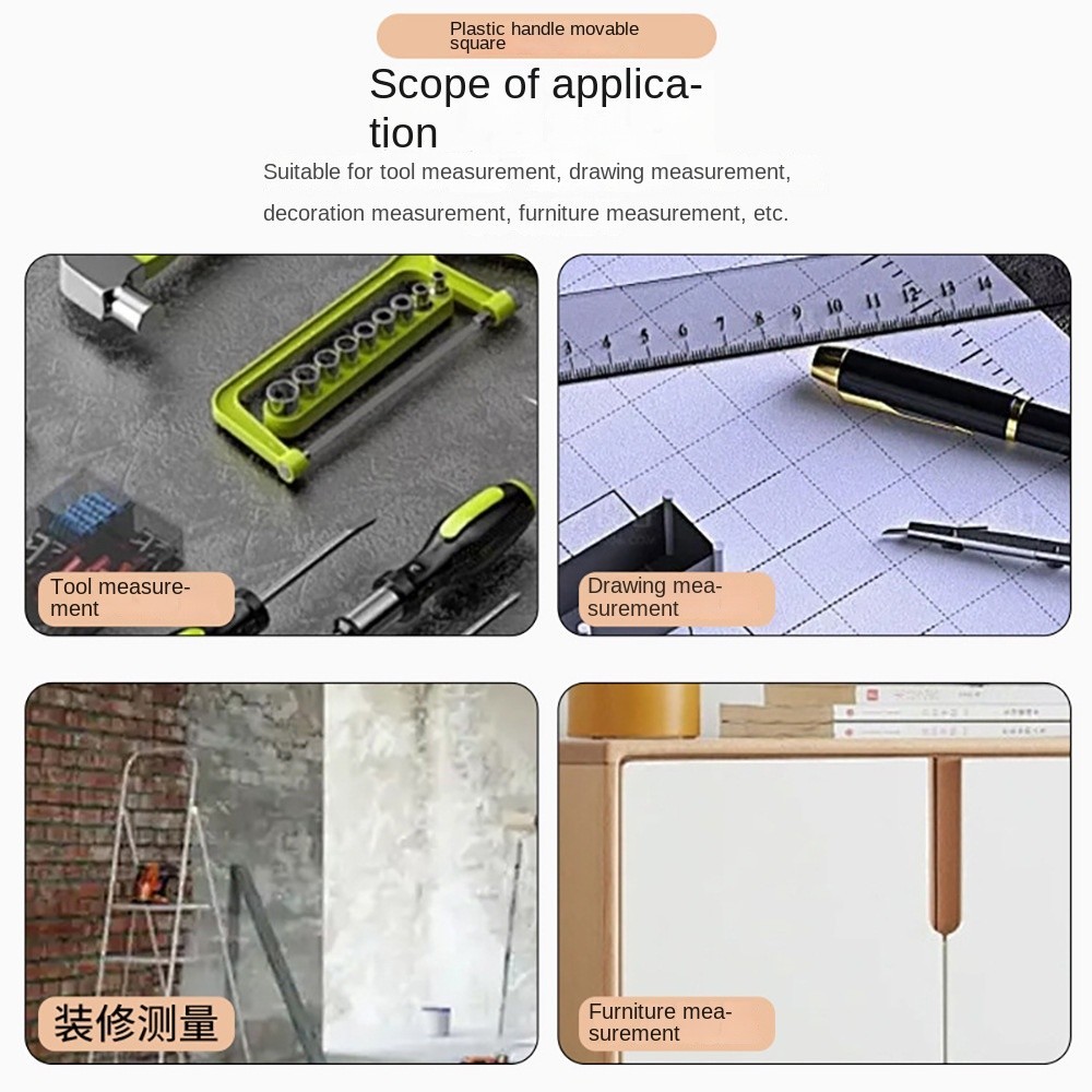 Plastic handle movable square ruler, angle measurement and drawing ...