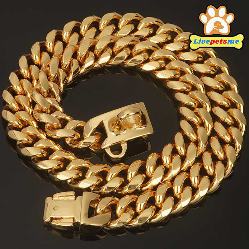 Stainless Φ Strong Steel Dog Choke Safety Buckle Lock Golden Cuban Link
