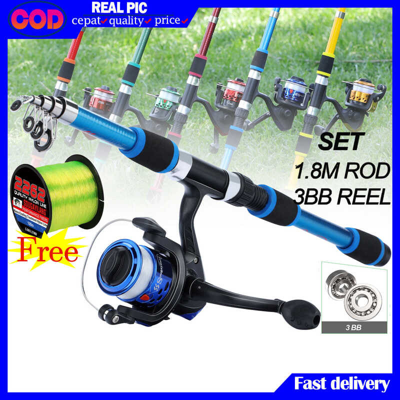 COD- Telescopic Reel and Line Fishing Rod Complete Set | Shopee Philippines