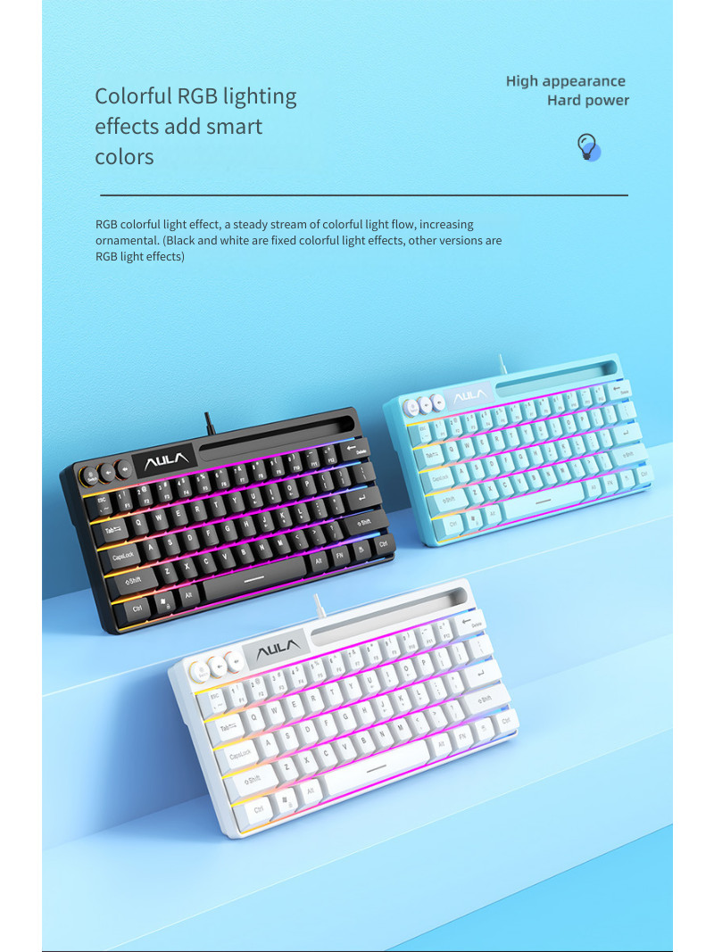 F3061 61Keys Wired RGB Gaming Keyboard RGB LED Light Multi-function ...