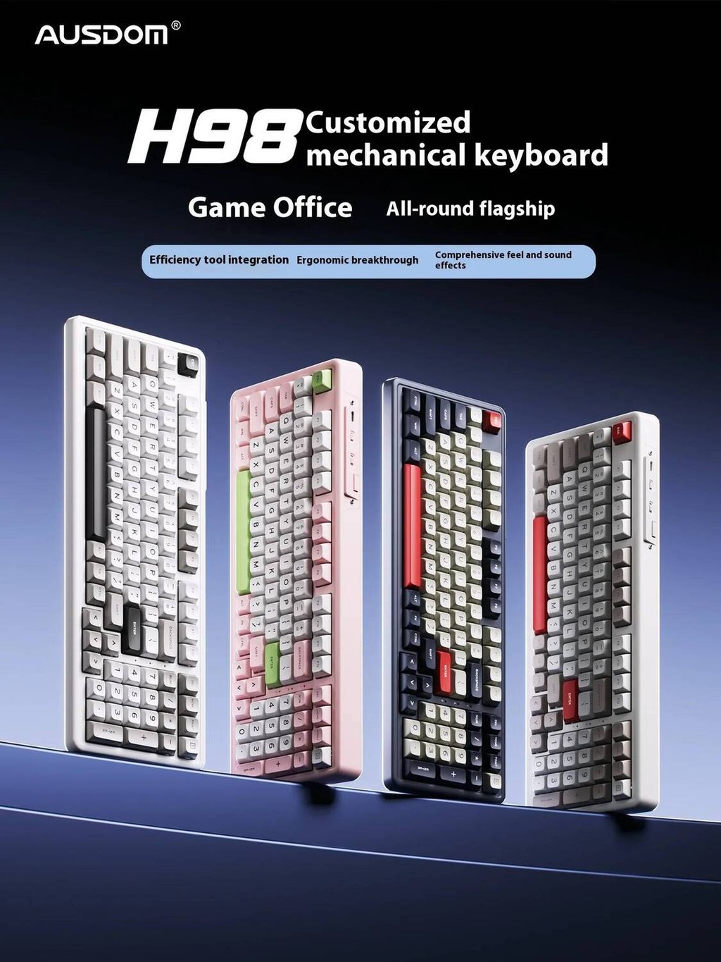 H98 Ausdom 98key Tri Mode Bluetooth/Wireless/2.4G Gaming Mechanical ...