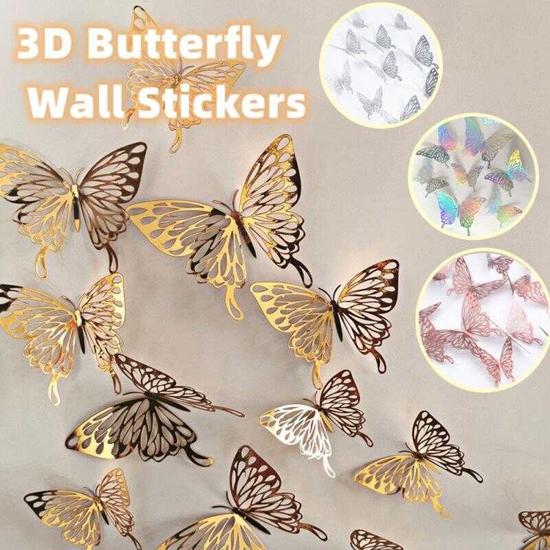 12Pcs Hollow 3D Butterfly Wall Sticker For Home Decoration DIY ...