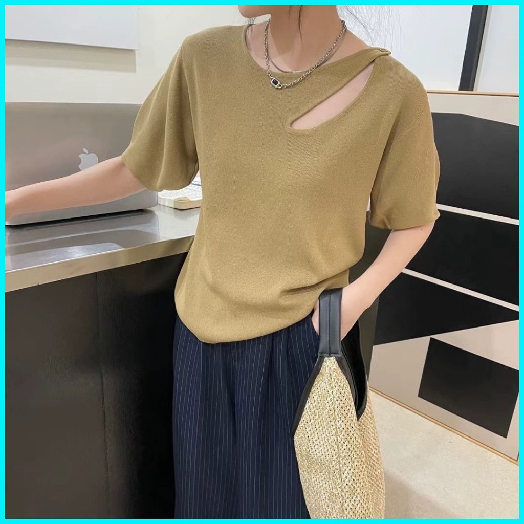 Jolly Chic Single Button Cutout Detail Oversize Solid Knitted Top 771 ...