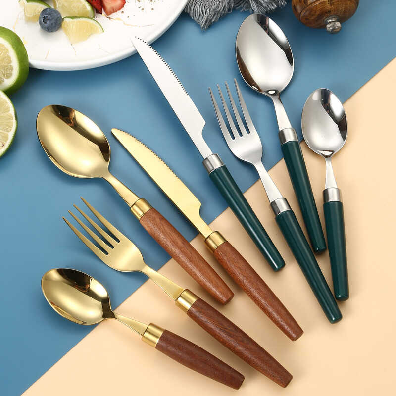 A sand⭐ Billy Wooden Handle Stainless Steel Western Cutlery Set of 4 ...