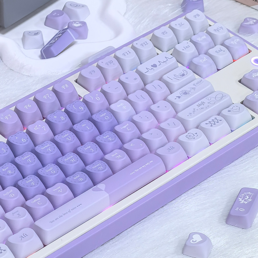 【Unique Heart Design】Purple Gradient Heart Keycap PBT Dye Sublimation ...