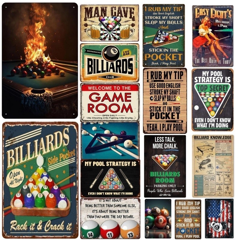Metal Tin Poster Billiards Metal Tin Signs Snooker Poster Plaque ...