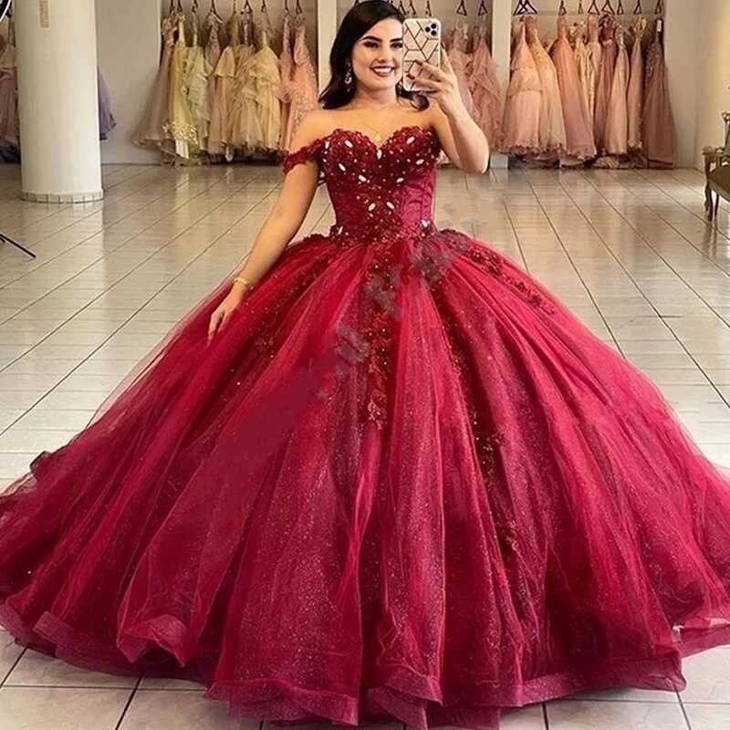 Sweetheart Ball Gown Quinceanera Dresses 15 Party Sparkly Crystal Tulle Masquerade Birthday Gowns Plus Size Lace-up