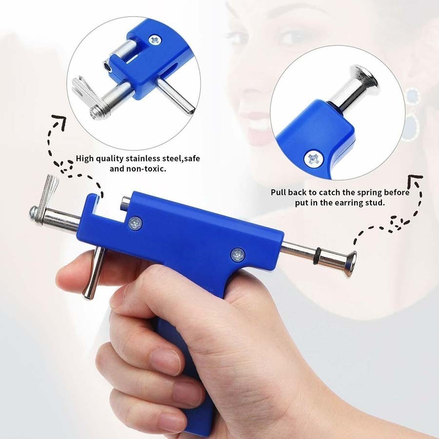 Ear Piercing Gun Set with 98pcs Stud Earings Safe Sterile No Pain Ears ...