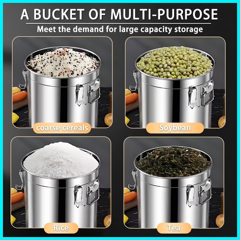 304 stainless steel closed food rice storage metal container against ...