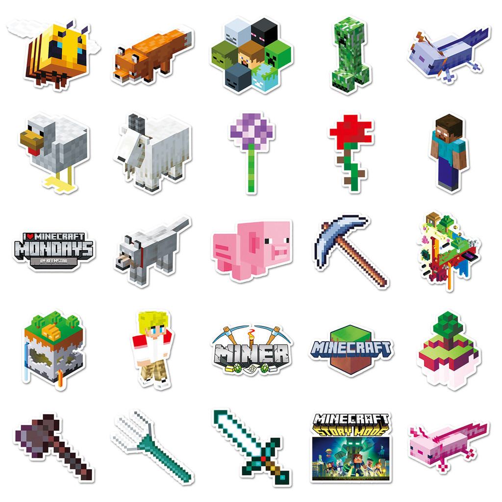 Minecraft Stickers Waterproof PVC Stickers Set - Reusable Adhesive ...