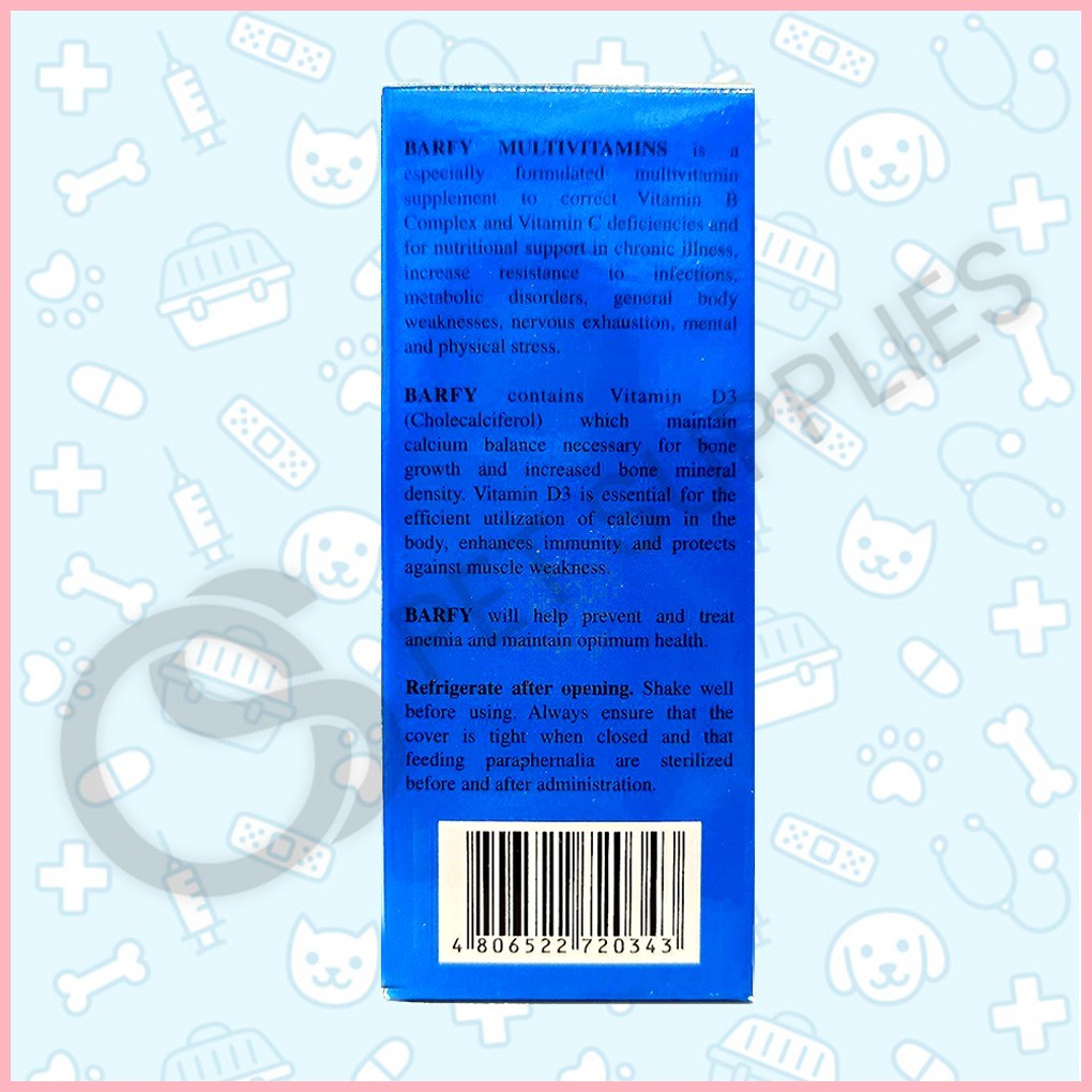 ♀ ♂ ♞,♘,♙FIPRO_JULY 2024 EXPIRATION Barfy Multivitamins Syrup Vanilla Flavored 120ml / for pet