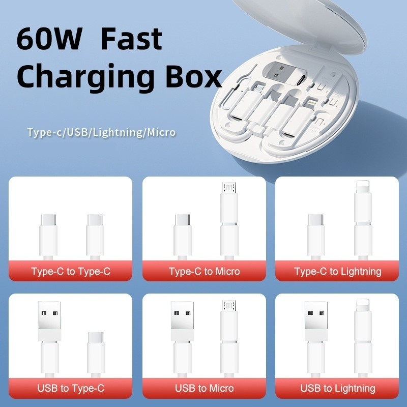 60W 5 In 1 Fast Charging Box Travel Slim Portable USB Type-C iPhone ...
