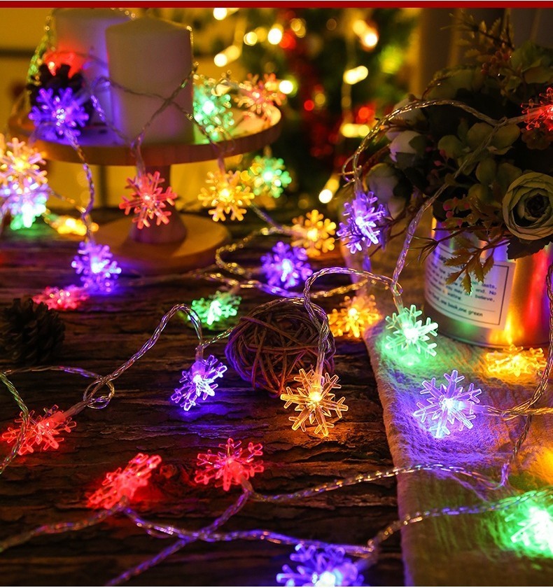LED Snowflake Lights Battery Powered String Fairy Lights Xmas Tree ...