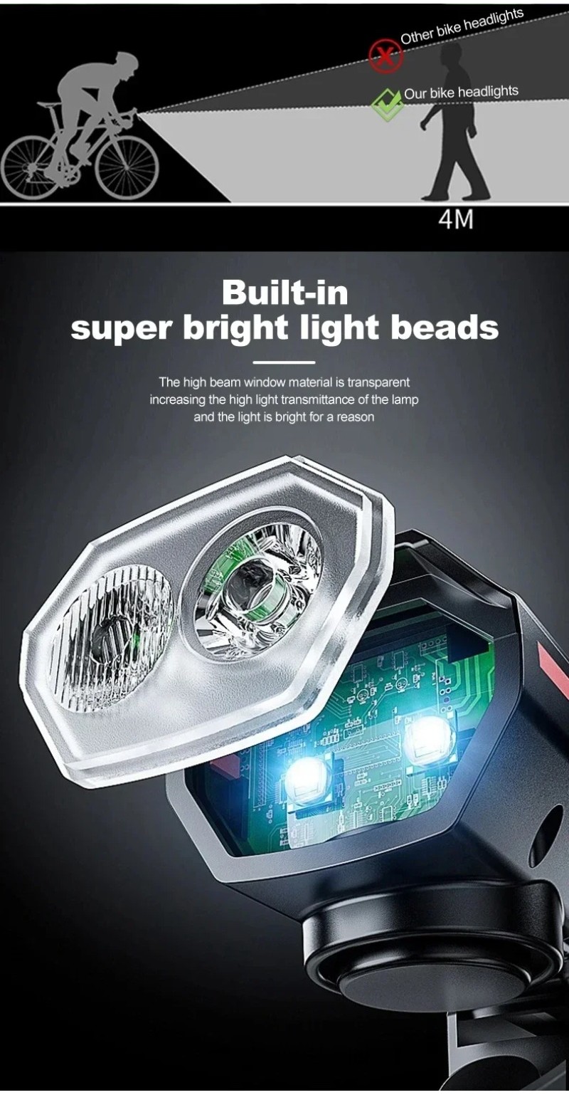 BUCKLOS Bicycle Headlight with Horn Solar Charging Ultralight Bike