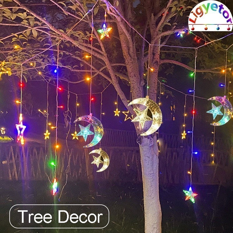 Ligyetor Moon Star Curtain Lights LED String Light for Christmas Party ...