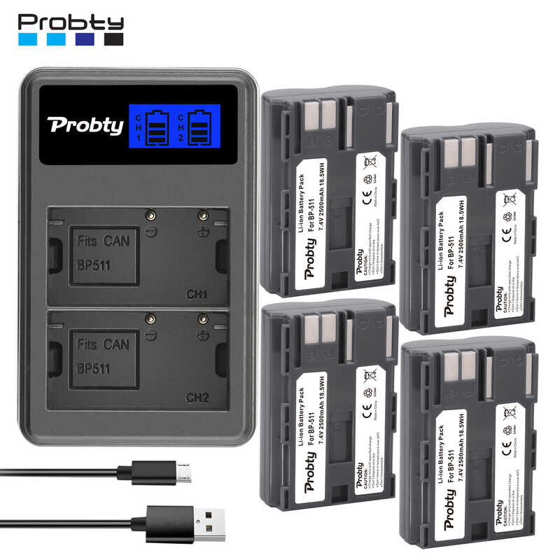Bp-511 2500Mah BP 511 Bp511 Bp511a Battery + LCD USB Dual Charger For ...