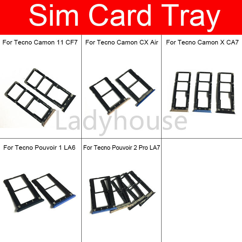 SIM Card Tray Holder For Tecno Camon 11 CF7/CX Air /X CA7/Pouvoir1 LA6