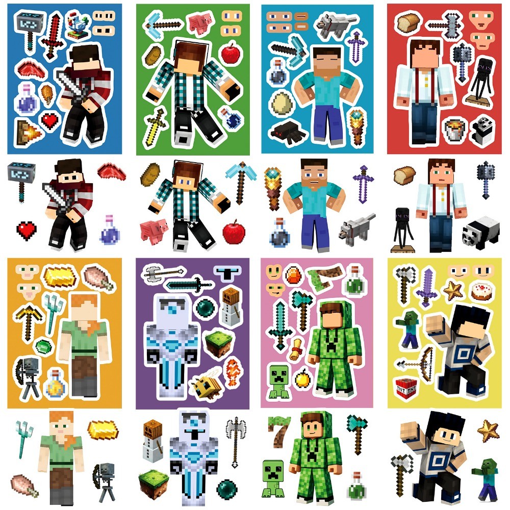 8pcs New Minecraft Pixel Stickers for Children's Puzzle DIY Water Cup ...