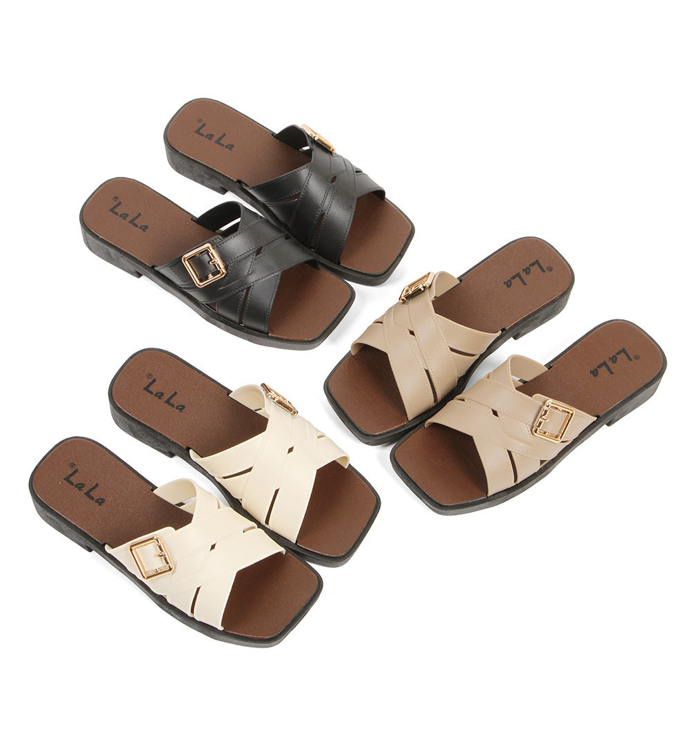 LALA French Sandals For Women Double Crossed Belt Retro Soft-soled ...