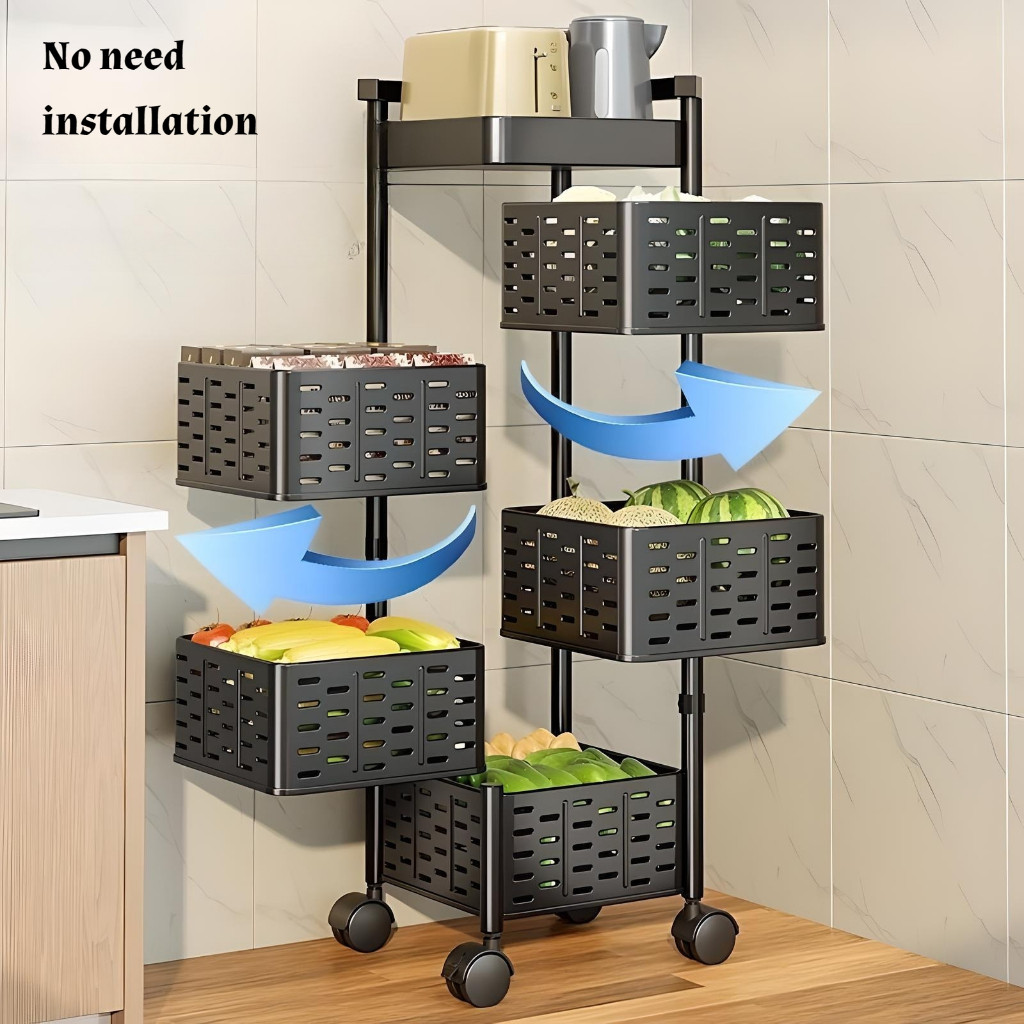 Storage Trolly With Wheel For Kitchen Bathroom Detachable Basket Square ...