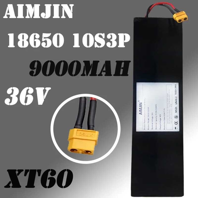 Batteria Ricambio 36V 9000mAh Per Monopattino Elettrico, Configurazione 10S3P, Con BMS E Connettori XT60/JST