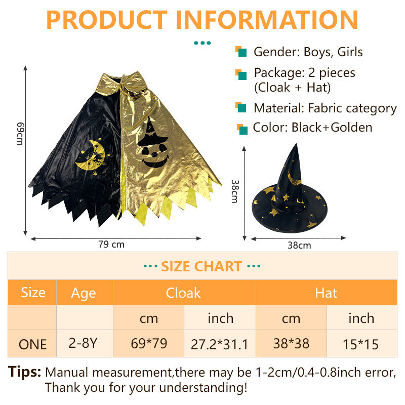 [COD] Kids Halloween Costume Magician Cloak Cape and Hat Cosplay Prop