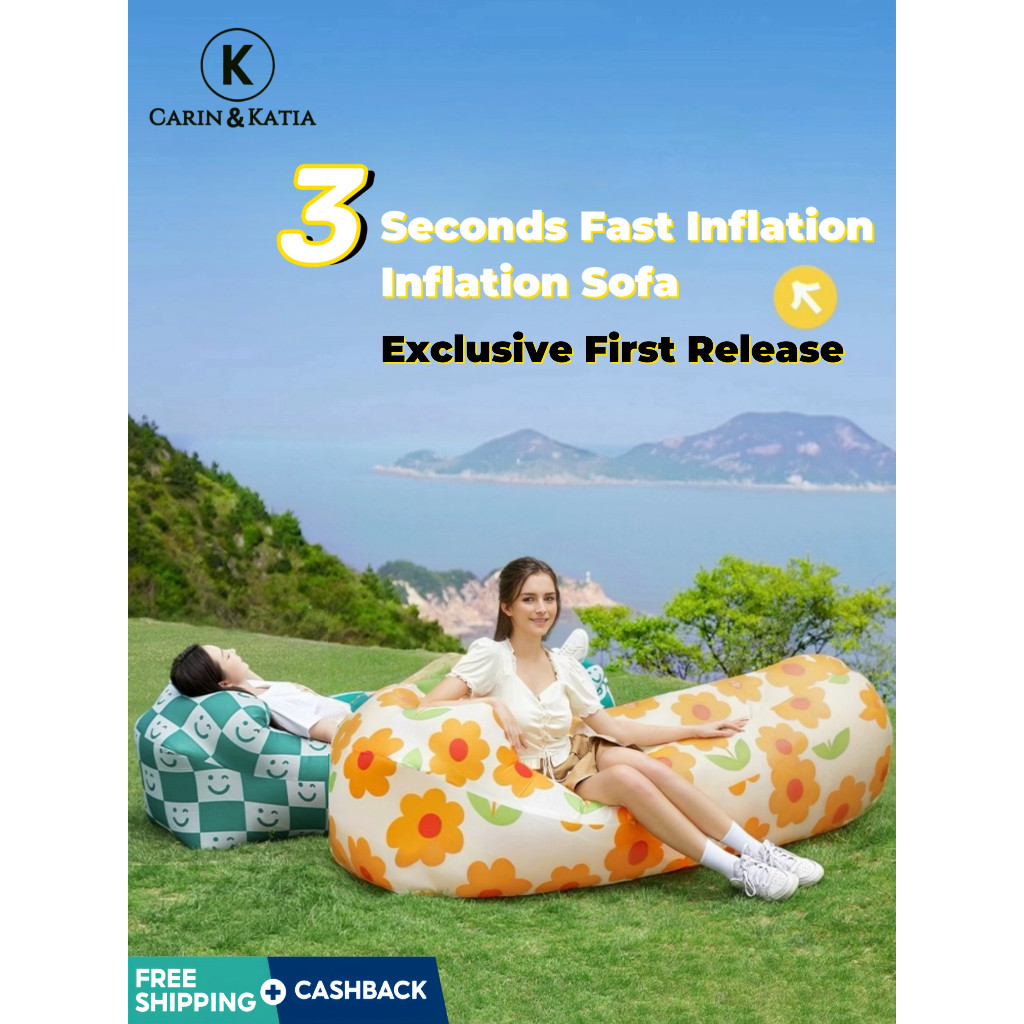 ☃ ♞,♘Inflatable Sleeping Bag Banana Bed With Pillow Folding Sofa Beach