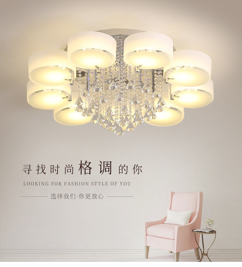 Crystal Chandelier with Remote Control, Modern Semi Flush Mount Ceiling ...