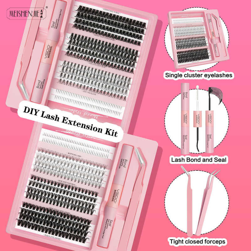 New DIY Cluster Lashes Set 14 Rows Natural Long Individual Eyelashes ...