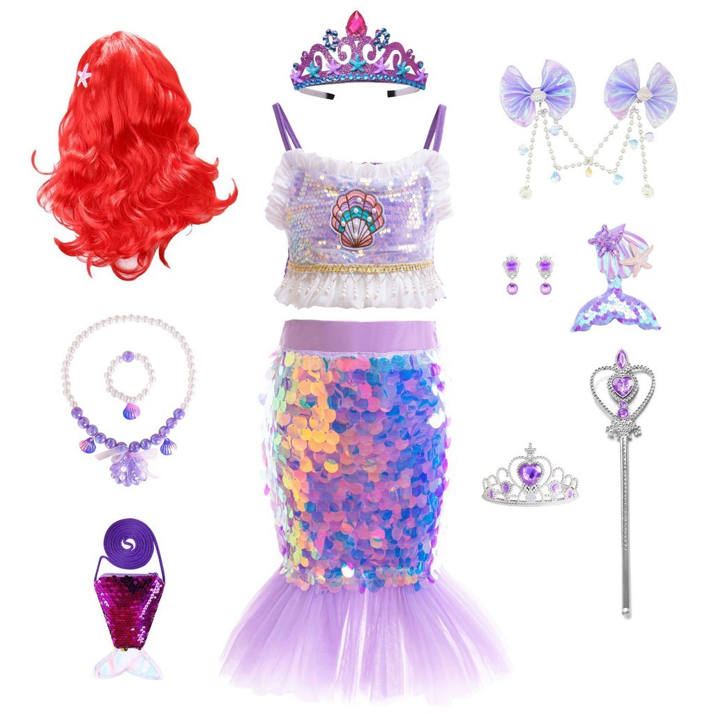 Mermaid Princess Dress for Girls Sequined Fishtail Dress Costume Kids ...