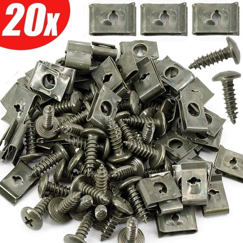 10/20pcs Metal U-Type Clips Screw Set Car Bumper fender Fasteners Base Self-tapping Screw ...