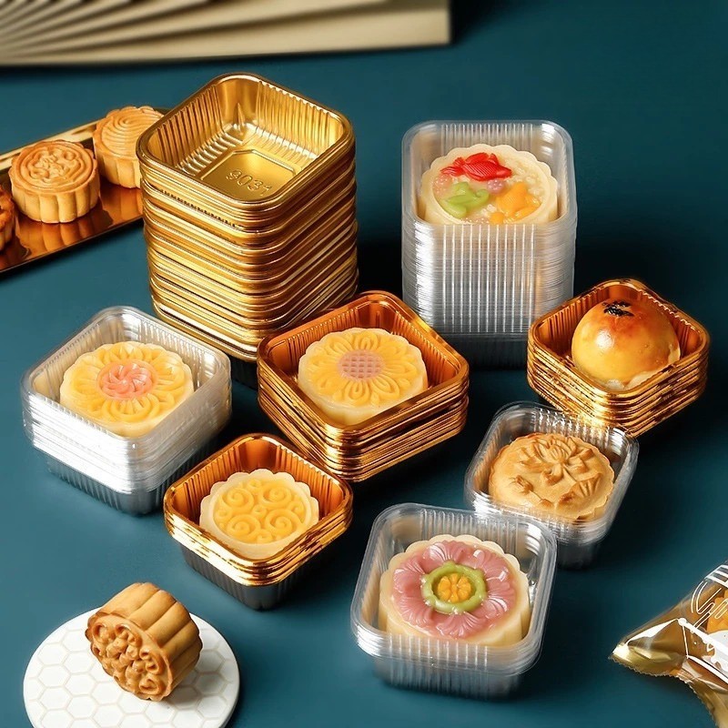 100Pcs Mooncake Box Golden Square Mooncake Tray Baking Dessert Packing ...