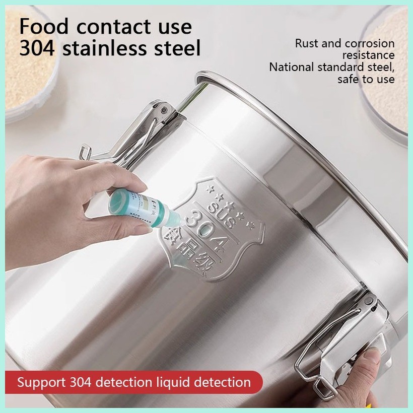 304 Metal stainless steel closed food rice storage container against ...