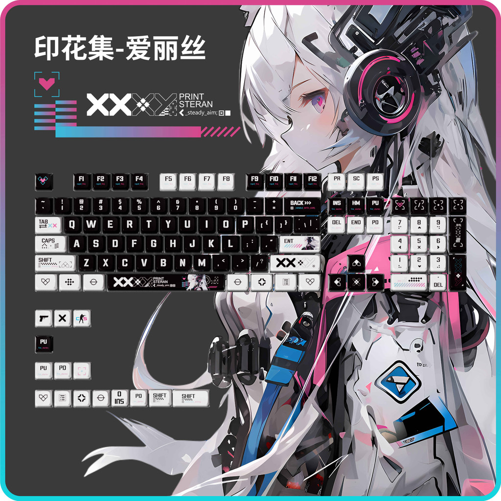 Print Set Alice Four-sided Side See-through Pudding Keycaps ASA Height ...