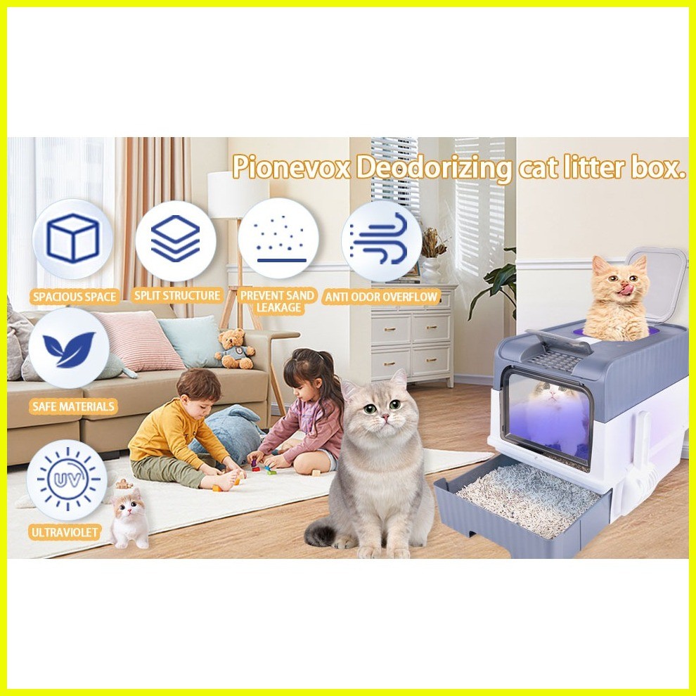♂ Disinfect Cat Litter Box, Covered Litter Box with UV Light, Enclosed ...