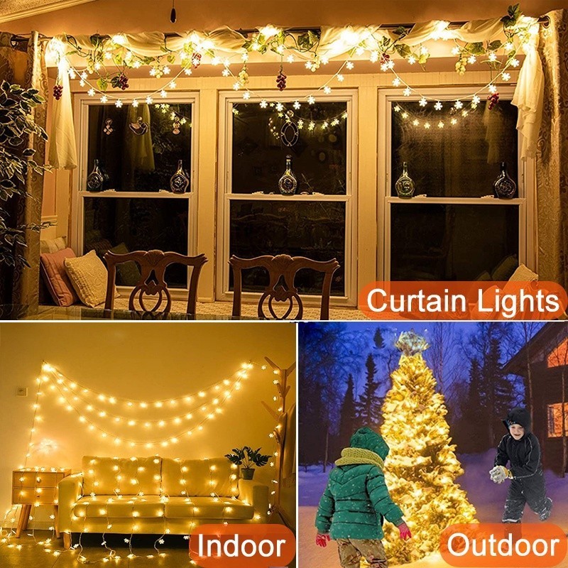 LED Snowflake Lights Battery Powered String Fairy Lights Xmas Tree ...