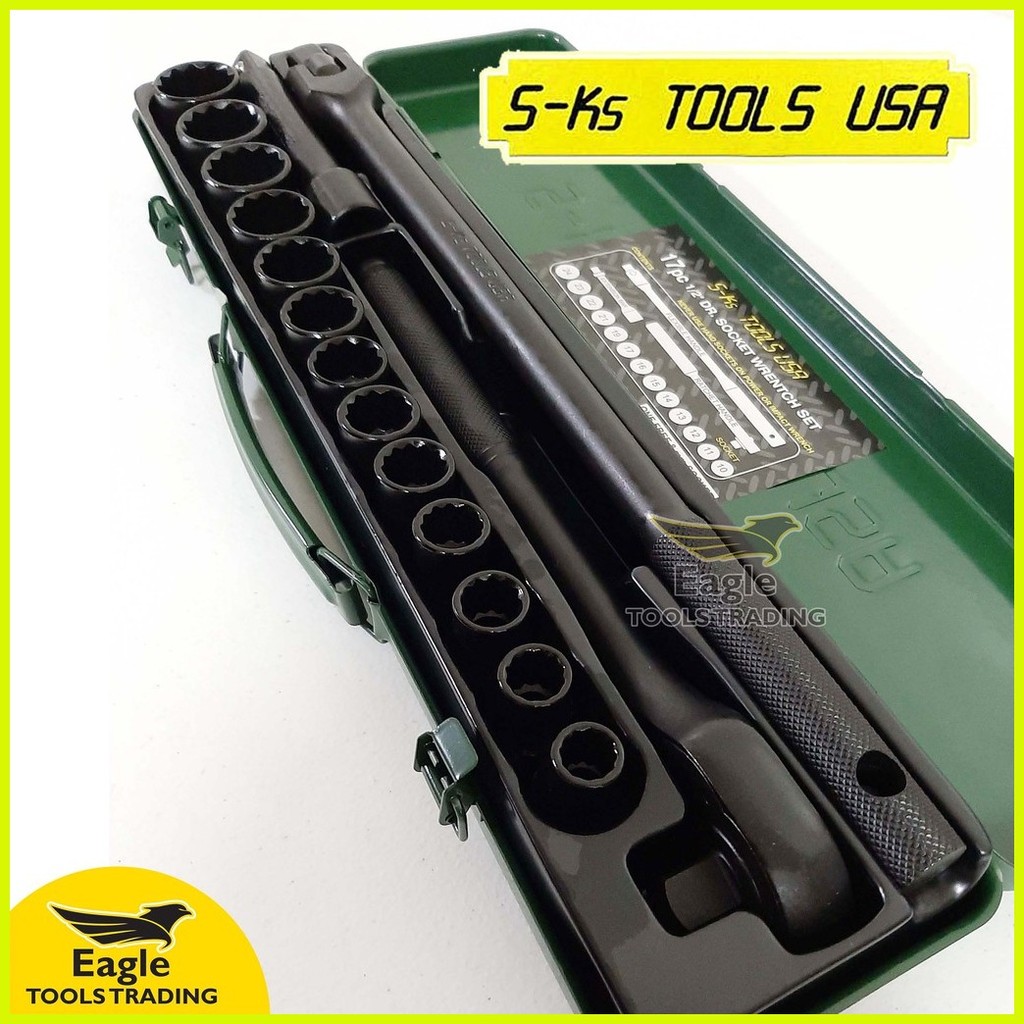 ⊕ Sks Tools USA (B-17 12pts Black) 1/2 Drive 17pcs 10-24mm Socket ...