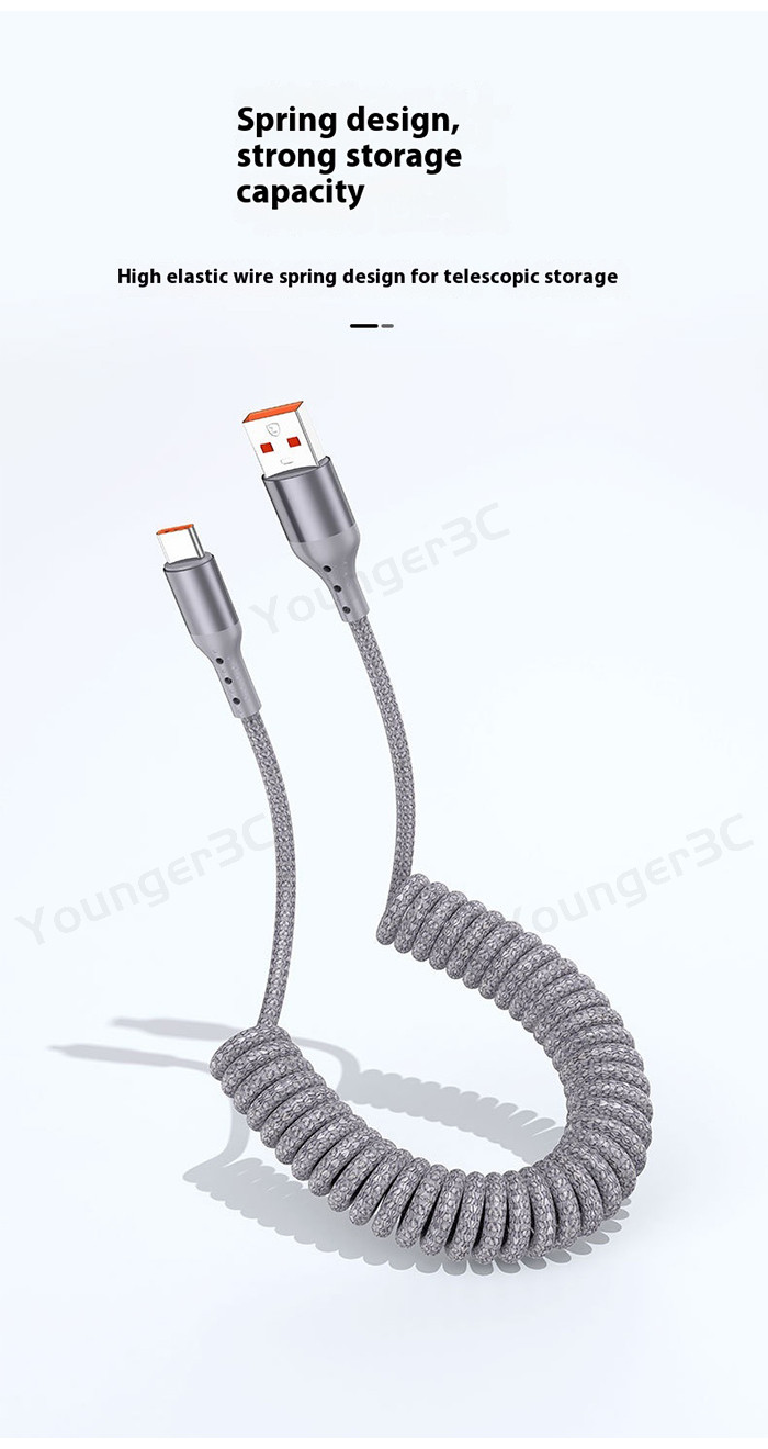 Nylon woven spring telescopic data cable Scalable 100W super fast ...