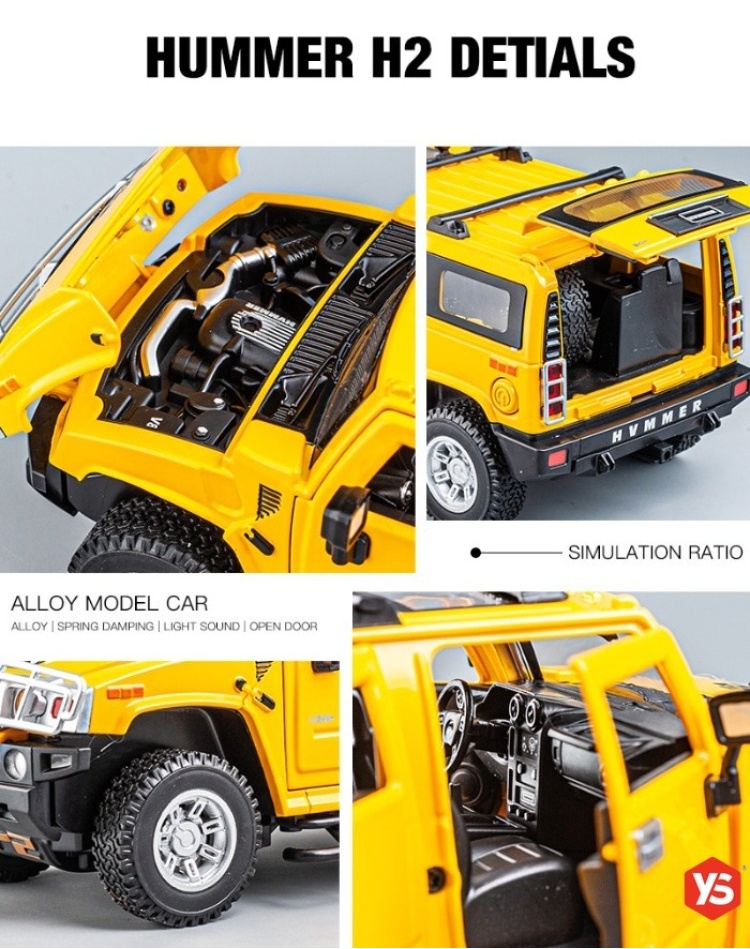 1:24 Scale HUMMER H2 Alloy Car Models Alloy Toy Vehicle With Lights ...