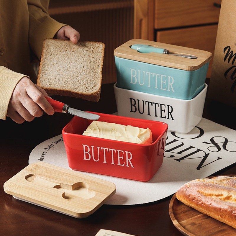 Butter Box with lid Ceramic Butter Keeper Container Silicone Sealing ...