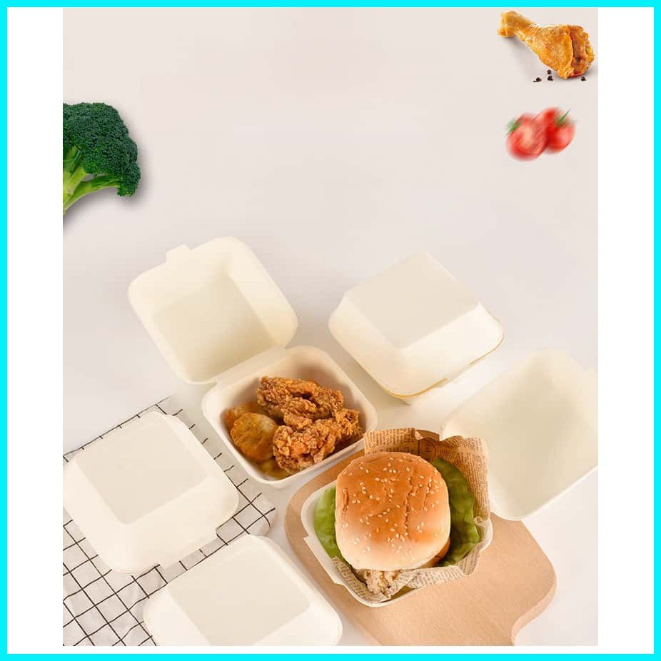 50pcs Disposable White Paper Burger Boxes Eco-Friendly Takeout Food ...