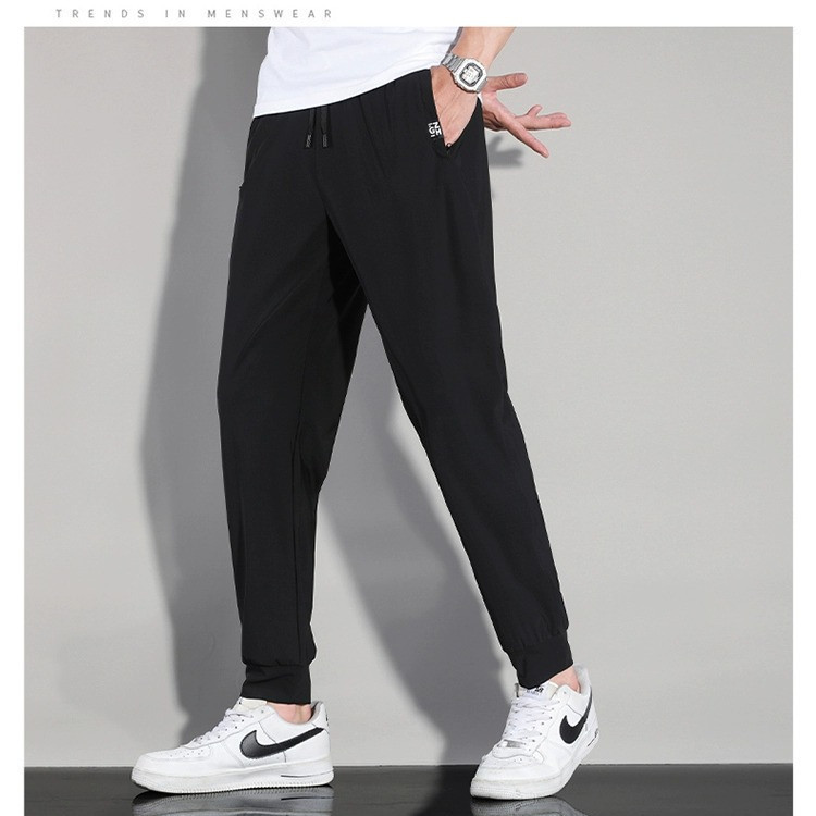 M-5XL Men's Ice Silk Jogging Pants Thin Loose Pants Straight Wide-leg ...